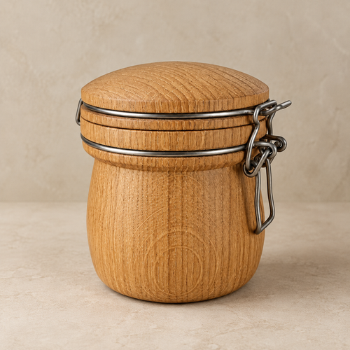 Handcrafted oak storage jar inspired by traditional French preserving jars