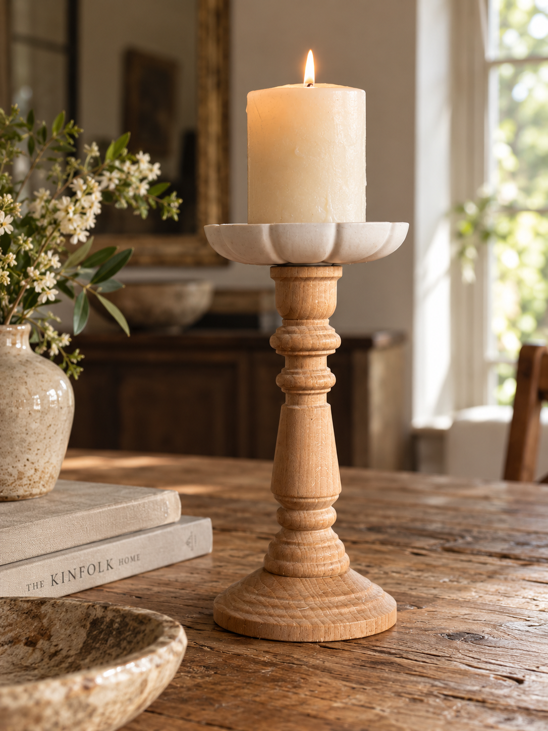 Candle holder Nymphea oak and porcelain bougeoir chene et porcelaine