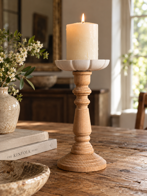 Candle holder Nymphea oak and porcelain bougeoir chene et porcelaine
