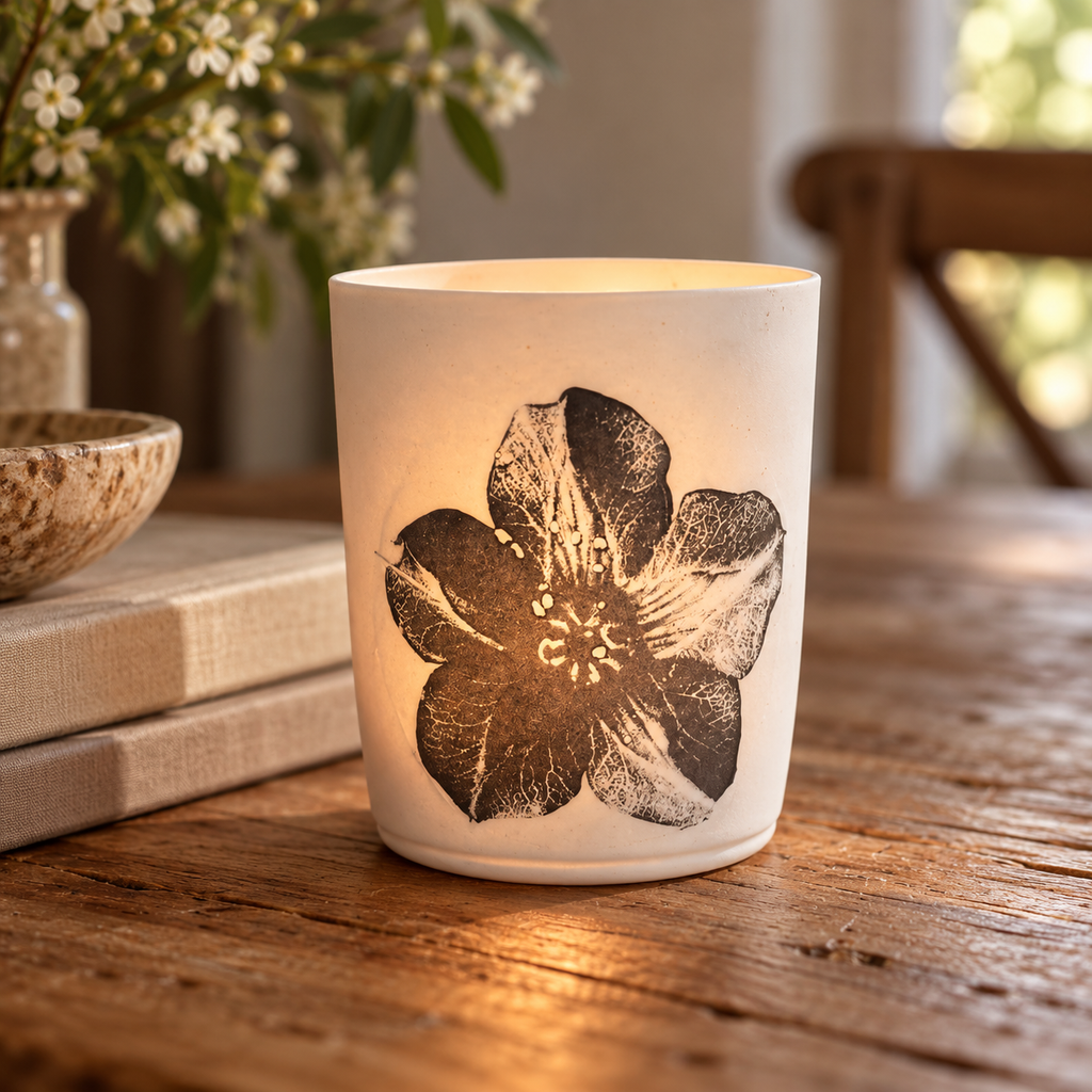 Blossfeldt handmade porcelain candle holder inspired by botanical forms