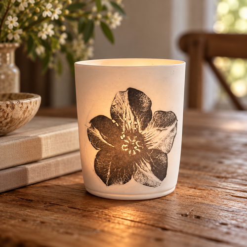 Blossfeldt handmade porcelain candle holder inspired by botanical forms